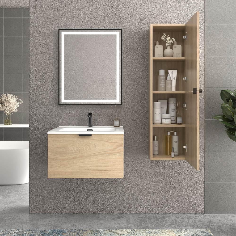 Mueble de baño suspendido 1 cajón SKIN ROBLE ULLOA con lavabo porcelana BLANCO - Imagen 3