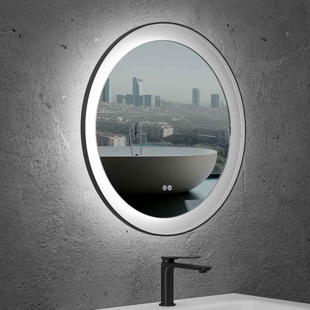 Espejo de baño VERA redondo marco aluminio NEGRO con luz LED frontal - Imagen 3