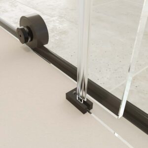 Mampara de ducha rectangular VERONA apertura frontal 1 fijo-1 puerta corredera con ruedas inferiores + 1 fijo acabado NEGRO MATE