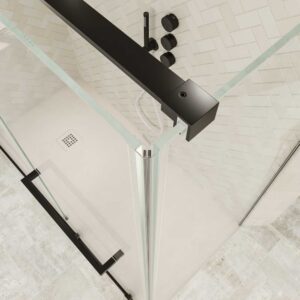 Mampara de ducha rectangular VERONA apertura frontal 1 fijo-1 puerta corredera con ruedas inferiores + 1 fijo acabado NEGRO MATE