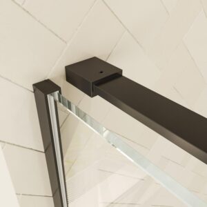 Mampara de ducha rectangular VERONA apertura frontal 1 fijo-1 puerta corredera con ruedas inferiores + 1 fijo acabado NEGRO MATE