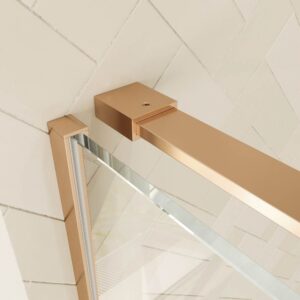 Mampara de ducha rectangular VERONA apertura frontal 1 fijo-1 puerta corredera con ruedas inferiores + 1 fijo acabado COBRE