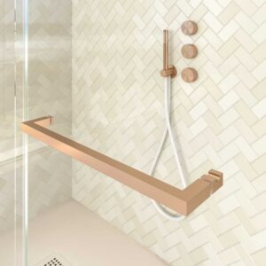Mampara de ducha rectangular VERONA apertura frontal 1 fijo-1 puerta corredera con ruedas inferiores + 1 fijo acabado COBRE