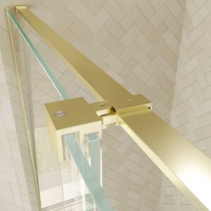 Mampara de ducha rectangular VERONA apertura frontal 1 fijo-1 puerta corredera con ruedas inferiores + 1 fijo acabado ORO MATE