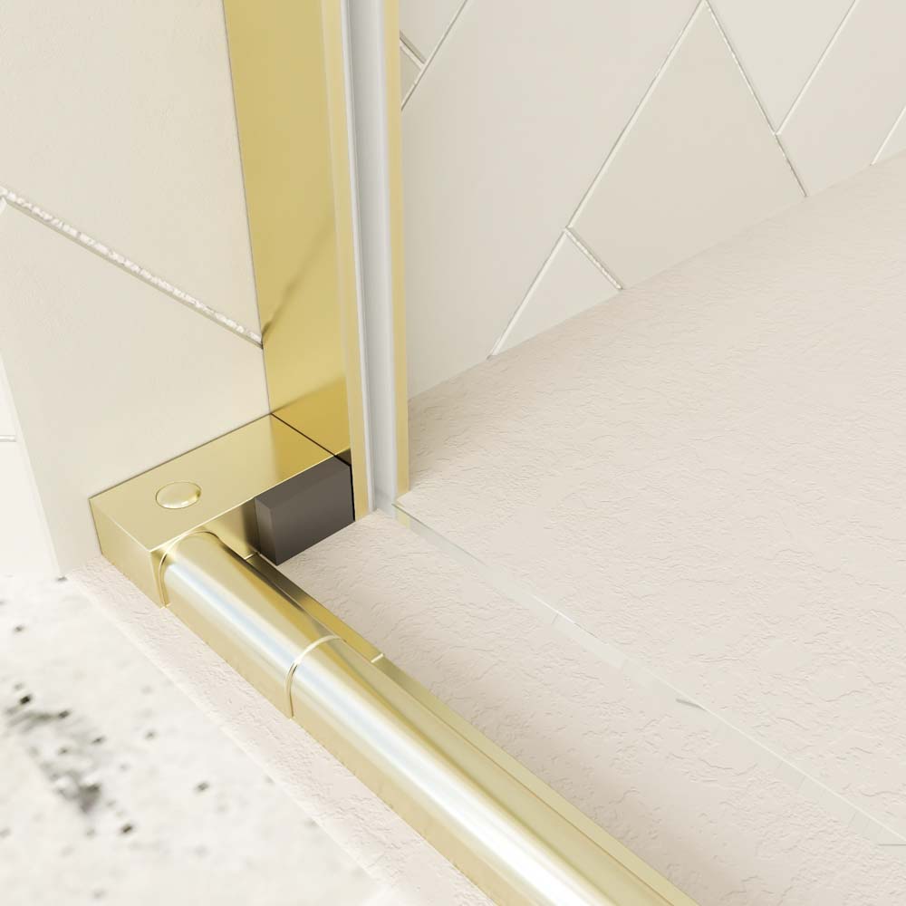 Mampara de ducha rectangular VERONA apertura frontal 1 fijo-1 puerta corredera con ruedas inferiores + 1 fijo acabado ORO MATE - Imagen 6