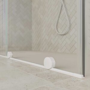 Mampara de ducha rectangular VERONA apertura frontal 1 fijo-1 puerta corredera con ruedas inferiores + 1 fijo acabado BLANCO MATE