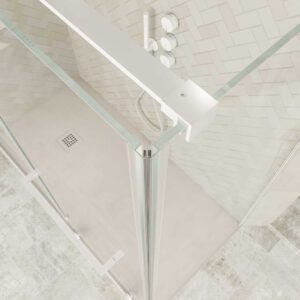 Mampara de ducha rectangular VERONA apertura frontal 1 fijo-1 puerta corredera con ruedas inferiores + 1 fijo acabado BLANCO MATE