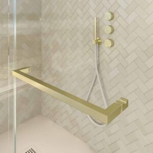 Mampara de ducha rectangular VERONA apertura frontal 1 fijo-1 puerta corredera con ruedas inferiores + 1 fijo acabado ORO MATE