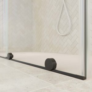 Mampara de ducha rectangular VERONA apertura frontal 1 fijo-1 puerta corredera con ruedas inferiores + 1 fijo acabado NEGRO MATE