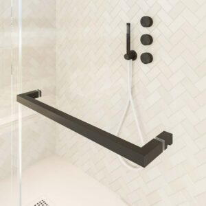 Mampara de ducha rectangular VERONA apertura frontal 1 fijo-1 puerta corredera con ruedas inferiores + 1 fijo acabado NEGRO MATE