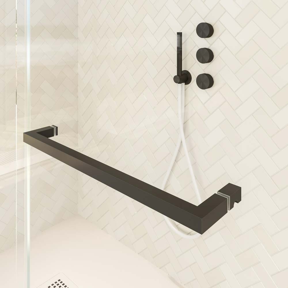 Mampara de ducha rectangular VERONA apertura frontal 1 fijo-1 puerta corredera con ruedas inferiores + 1 fijo acabado NEGRO MATE - Imagen 3
