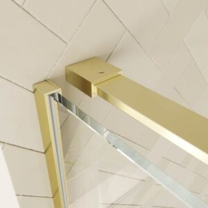 Mampara de ducha rectangular VERONA apertura frontal 1 fijo-1 puerta corredera con ruedas inferiores + 1 fijo acabado ORO MATE