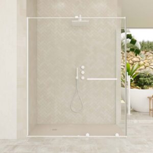 Mampara de ducha rectangular VERONA apertura frontal 1 fijo-1 puerta corredera con ruedas inferiores + 1 fijo acabado BLANCO MATE