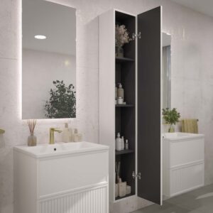 Mueble de baño suspendido 2 cajones BUDGET  con lavabo Solid Surface  BLANCO