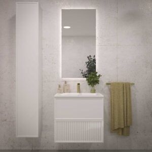 Mueble de baño suspendido 2 cajones BUDGET  con lavabo Solid Surface  BLANCO