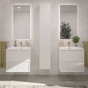 Mueble de baño suspendido 2 cajones BUDGET  con lavabo Solid Surface  BLANCO