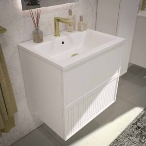 Mueble de baño suspendido 2 cajones BUDGET  con lavabo Solid Surface  BLANCO