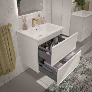 Mueble de baño suspendido 2 cajones BUDGET  con lavabo Solid Surface  BLANCO