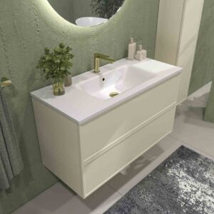 Mueble de baño suspendido 2 cajones BUDGET  con lavabo Solid Surface  CREMA