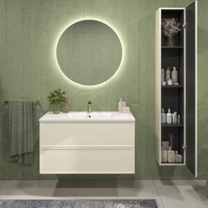 Mueble de baño suspendido 2 cajones BUDGET  con lavabo Solid Surface  CREMA