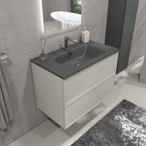 Mueble de baño suspendido 2 cajones BUDGET  con lavabo Solid Surface  GRIS SEDA