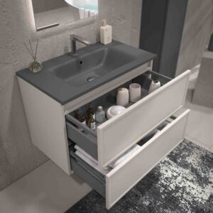 Mueble de baño suspendido 2 cajones BUDGET  con lavabo Solid Surface  GRIS SEDA