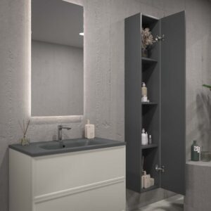 Mueble de baño suspendido 2 cajones BUDGET  con lavabo Solid Surface  GRIS SEDA