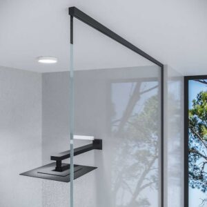 Mampara de ducha ZEN fijo a techo vidrio 8 mm fabricada a medida NEGRO - BLANCO - CROMO