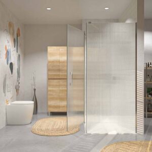 Mampara de ducha rectangular OPEN 2 fijos - 1 puerta abatible VIDRIO ACANALADO  a medida CROMO BRILLO