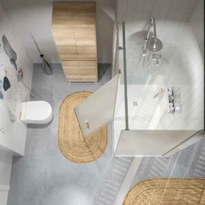 Mampara de ducha rectangular OPEN 2 fijos - 1 puerta abatible VIDRIO ACANALADO  a medida CROMO BRILLO