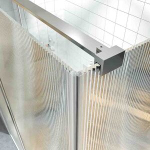 Mampara de ducha rectangular OPEN 2 fijos - 1 puerta abatible VIDRIO ACANALADO  a medida CROMO BRILLO