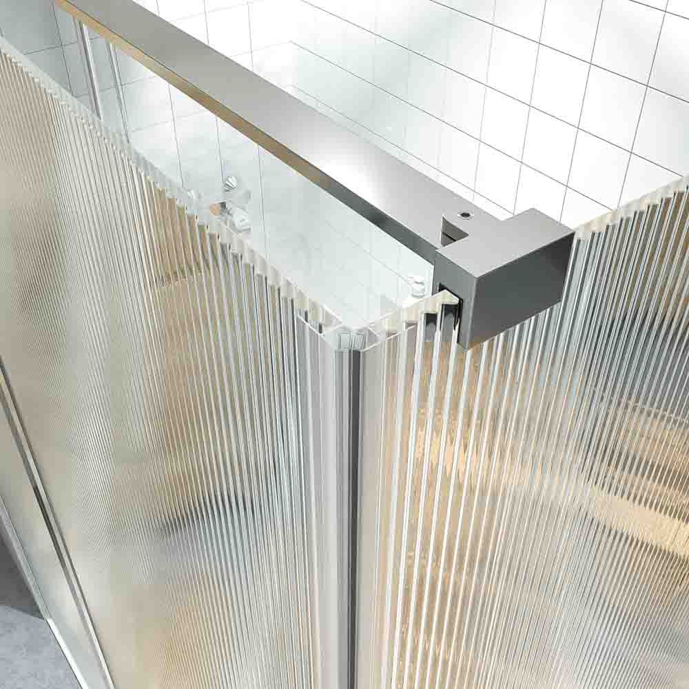 Mampara de ducha rectangular OPEN 2 fijos - 1 puerta abatible VIDRIO ACANALADO a medida CROMO BRILLO - Imagen 4