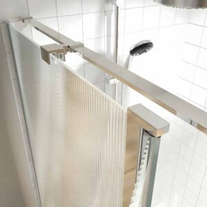 Mampara de ducha rectangular OPEN 2 fijos - 1 puerta abatible VIDRIO ACANALADO  a medida CROMO BRILLO