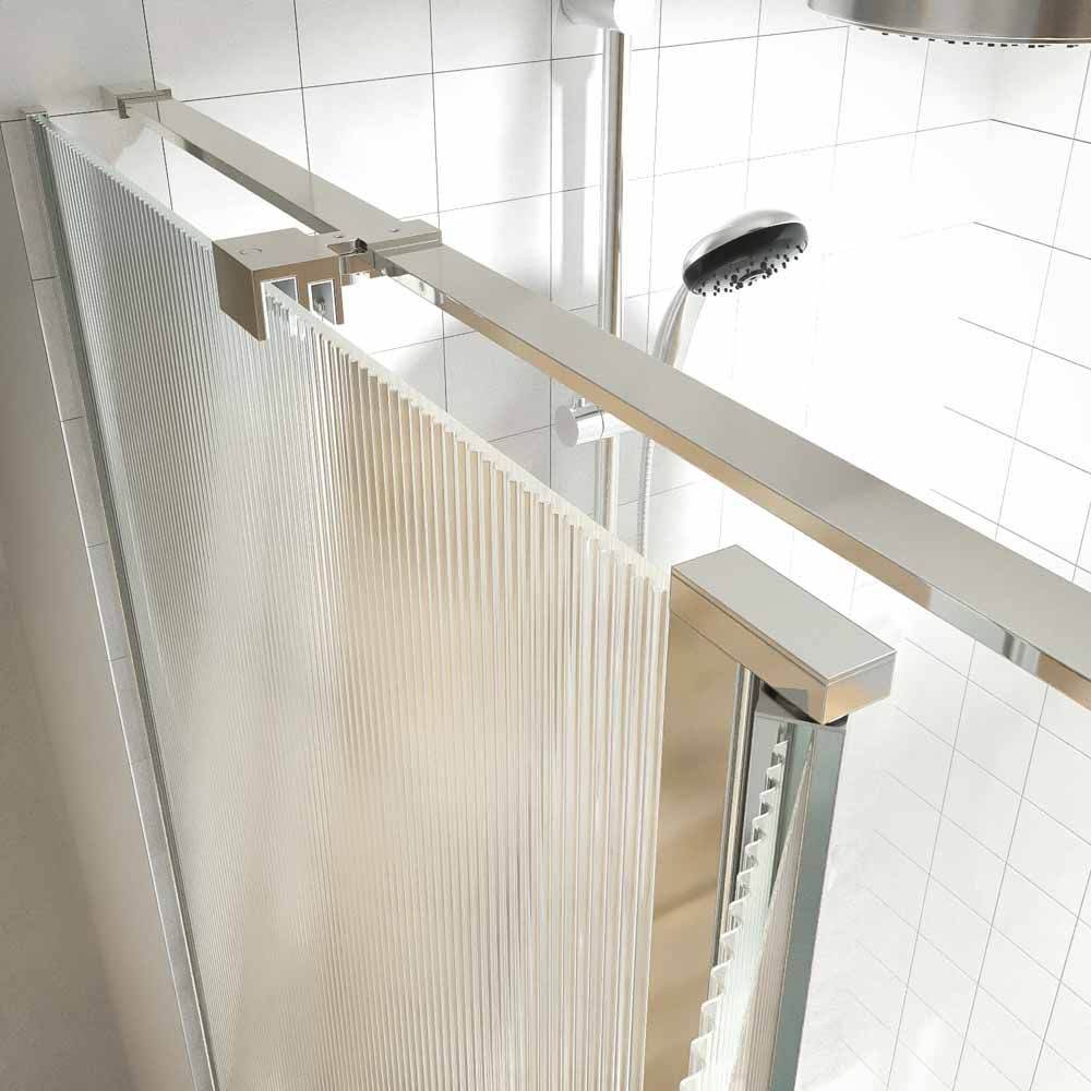 Mampara de ducha rectangular OPEN 2 fijos - 1 puerta abatible VIDRIO ACANALADO a medida CROMO BRILLO - Imagen 3