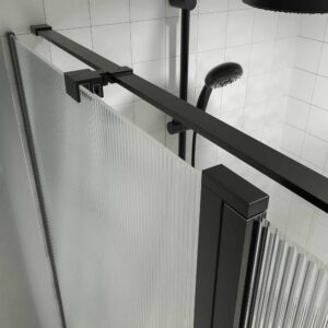 Mampara de ducha rectangular OPEN 2 fijos - 1 puerta abatible VIDRIO ACANALADO  a medida NEGRO MATE