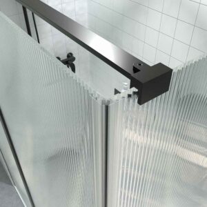 Mampara de ducha rectangular OPEN 2 fijos - 1 puerta abatible VIDRIO ACANALADO  a medida NEGRO MATE