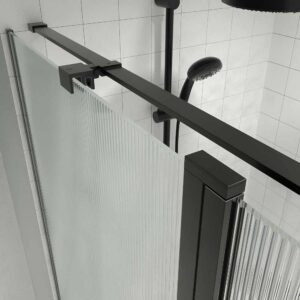 Mampara de ducha rectangular OPEN 2 fijos - 1 puerta abatible VIDRIO ACANALADO  a medida NEGRO MATE