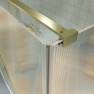 Mampara de ducha rectangular OPEN 2 fijos - 1 puerta abatible VIDRIO ACANALADO  a medida ORO MATE