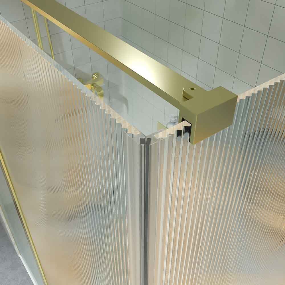 Mampara de ducha rectangular OPEN 2 fijos - 1 puerta abatible VIDRIO ACANALADO a medida ORO MATE - Imagen 5