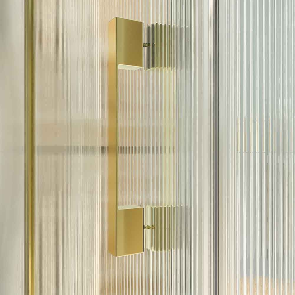 Mampara de ducha rectangular OPEN 2 fijos - 1 puerta abatible VIDRIO ACANALADO a medida ORO MATE - Imagen 2