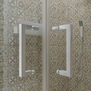 Mampara de ducha AXER rectangular 2 fijos - 2 puertas correderas vidrio 6 mm. ACERO INOXIDABLE acabado BLANCO MATE