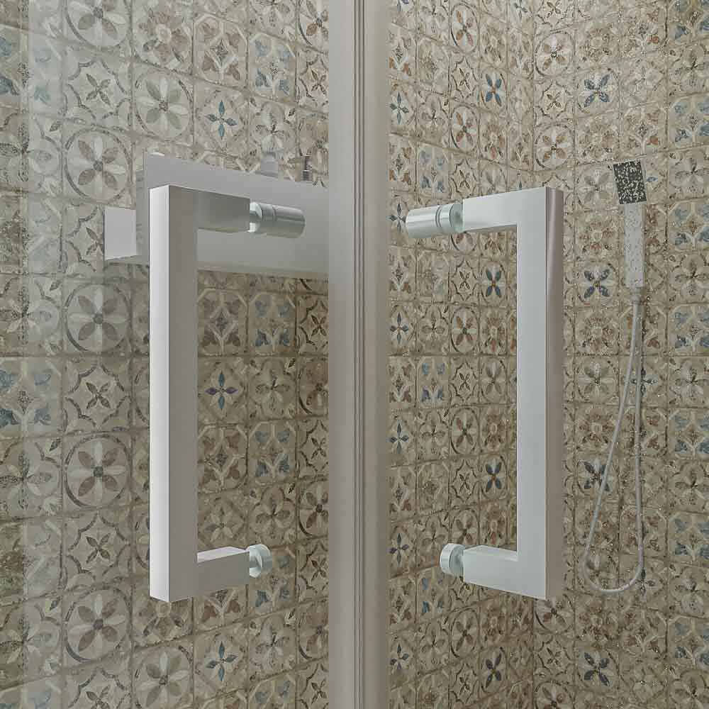 Mampara de ducha AXER rectangular 2 fijos - 2 puertas correderas vidrio 6 mm. ACERO INOXIDABLE acabado BLANCO MATE - Imagen 3