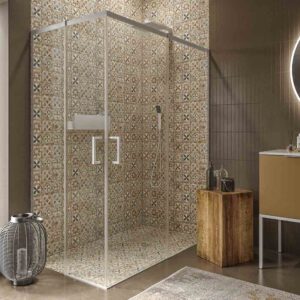 Mampara de ducha AXER rectangular 2 fijos - 2 puertas correderas vidrio 6 mm. ACERO INOXIDABLE acabado BLANCO MATE