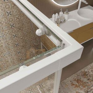 Mampara de ducha AXER rectangular 2 fijos - 2 puertas correderas vidrio 6 mm. ACERO INOXIDABLE acabado BLANCO MATE