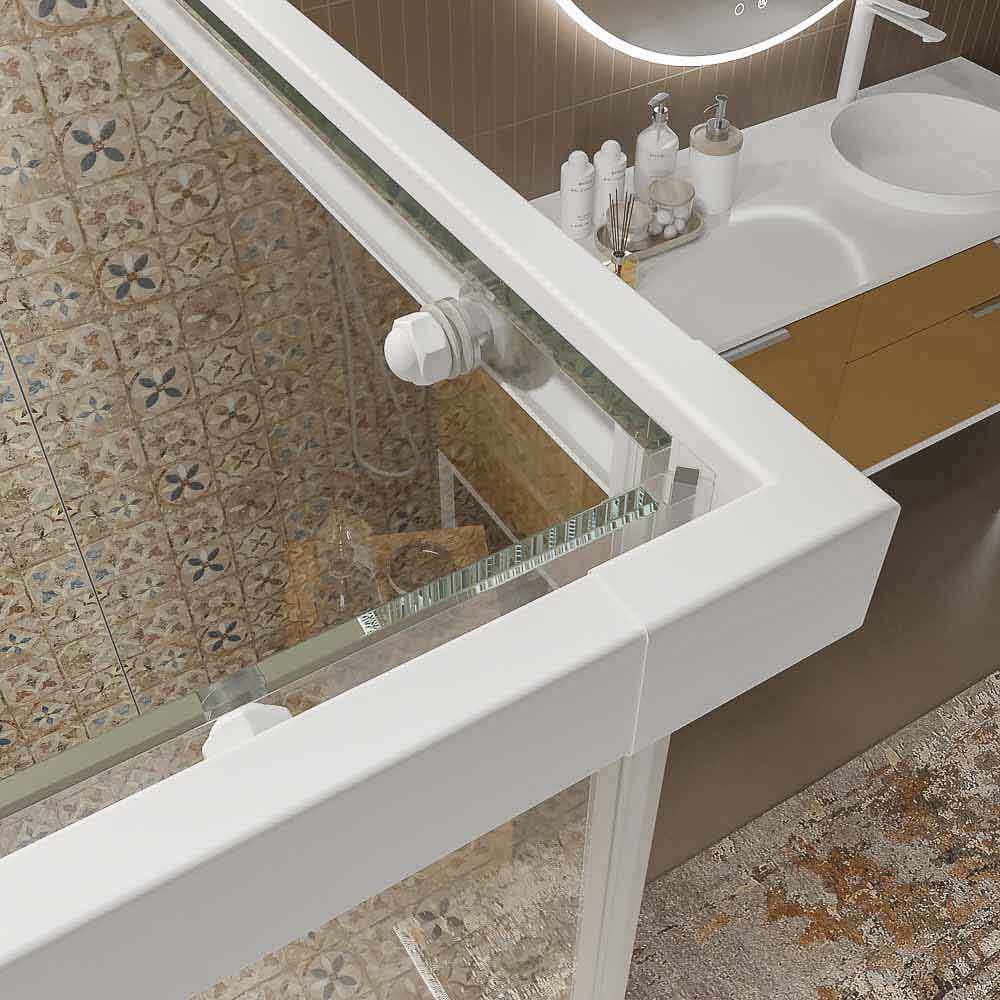 Mampara de ducha AXER rectangular 2 fijos - 2 puertas correderas vidrio 6 mm. ACERO INOXIDABLE acabado BLANCO MATE - Imagen 2