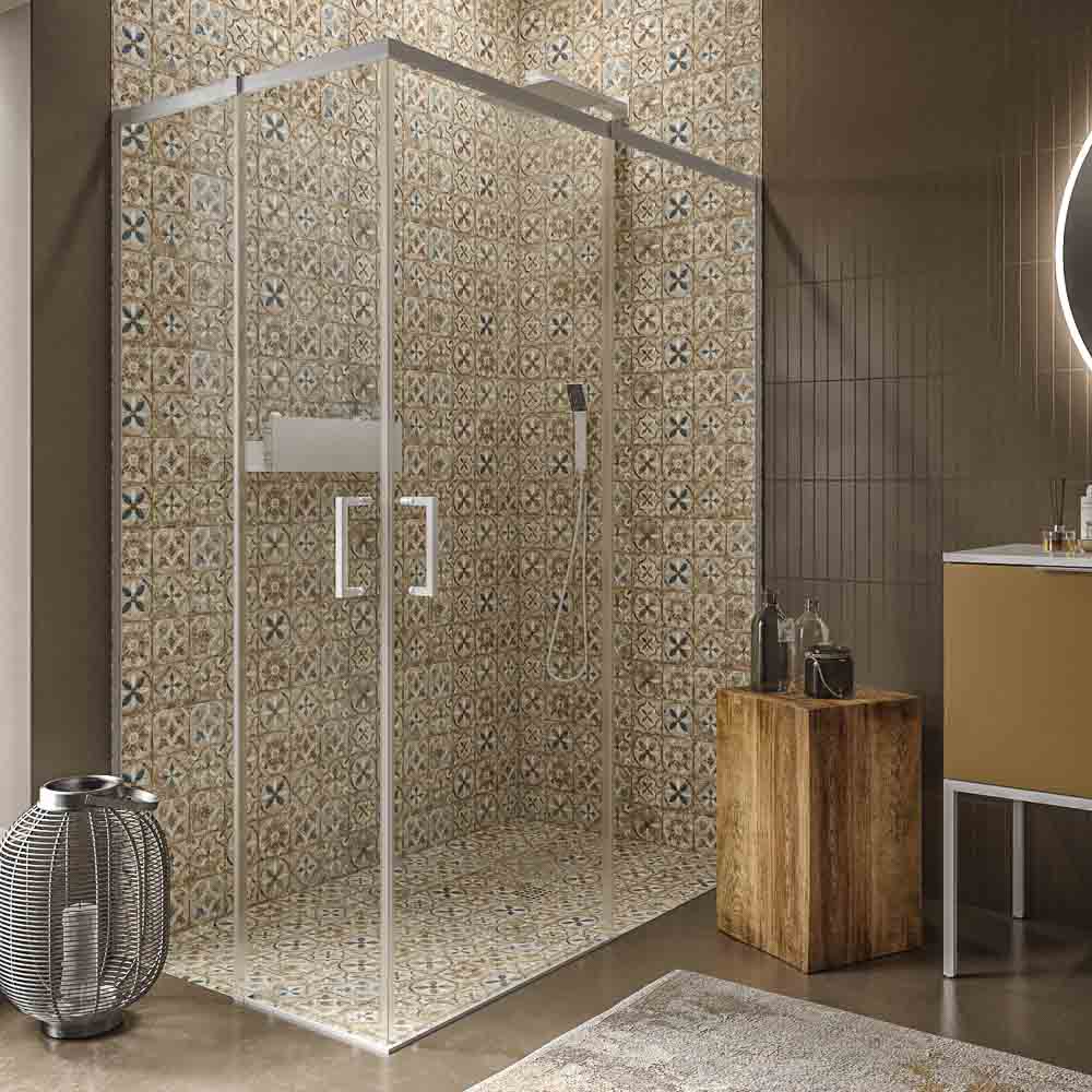 Mampara de ducha AXER rectangular 2 fijos - 2 puertas correderas vidrio 6 mm. ACERO INOXIDABLE acabado BLANCO MATE - Imagen 5