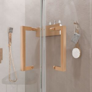 Mampara de ducha AXER rectangular 2 fijos - 2 puertas correderas vidrio 6 mm. ACERO INOXIDABLE acabado COBRE
