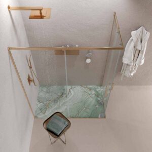 Mampara de ducha AXER rectangular 2 fijos - 2 puertas correderas vidrio 6 mm. ACERO INOXIDABLE acabado COBRE