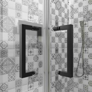 Mampara de ducha AXER rectangular 2 fijos - 2 puertas correderas vidrio 6 mm. ACERO INOXIDABLE acabado NEGRO MATE