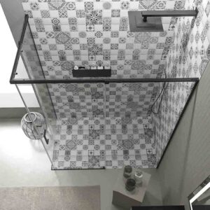 Mampara de ducha AXER rectangular 2 fijos - 2 puertas correderas vidrio 6 mm. ACERO INOXIDABLE acabado NEGRO MATE